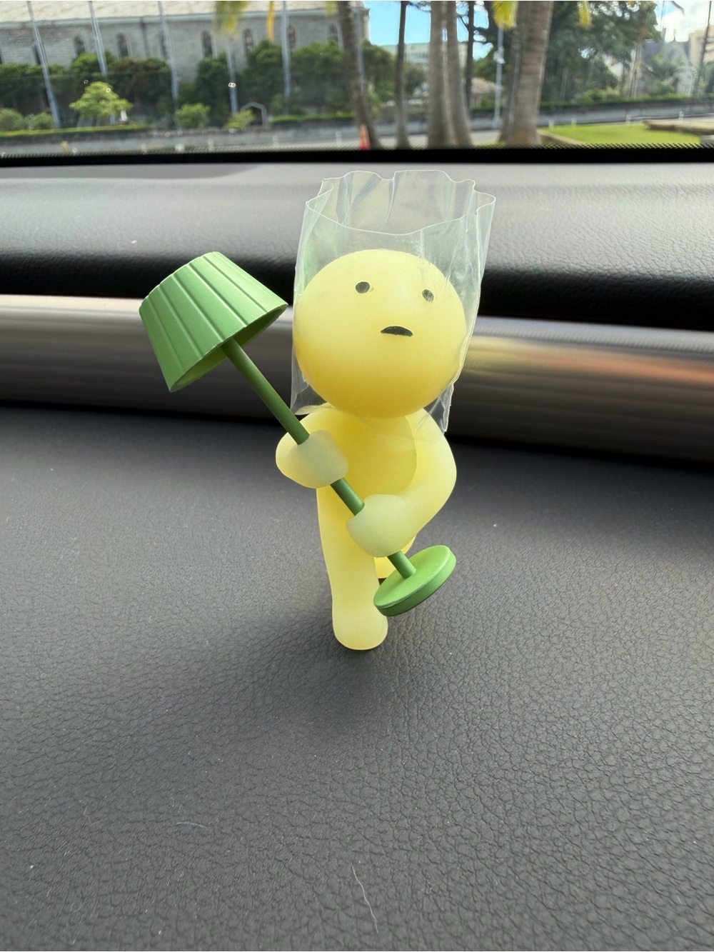 Yellow Figurine With Green Lamp Decorative Accent